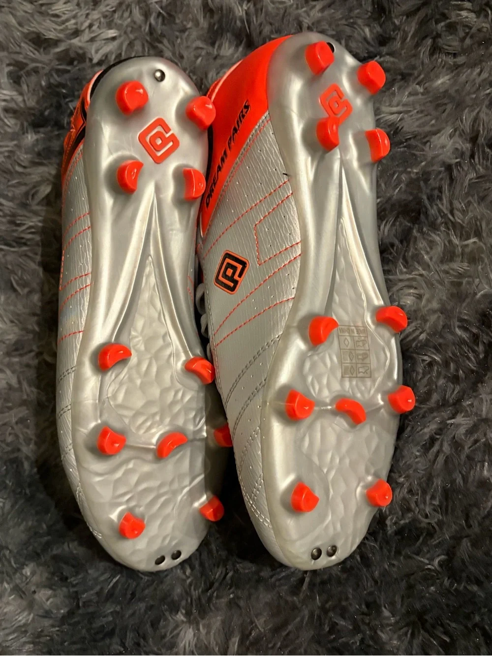 Youth Silver and Orange Soccer Shoes - Lightweight Performance
